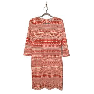 J. MCLAUGHLIN‎ $198 Red Cream Sophia Dress 3/4 Sleeve Geometric Print Large